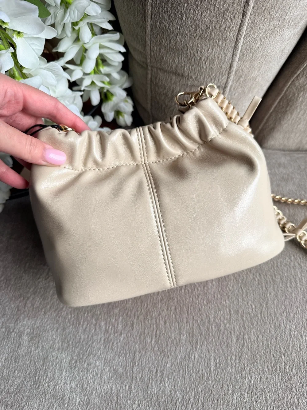 Ted Baker London Cream Mini Shoulder Bag with Chain Bow Trim Strap NWT